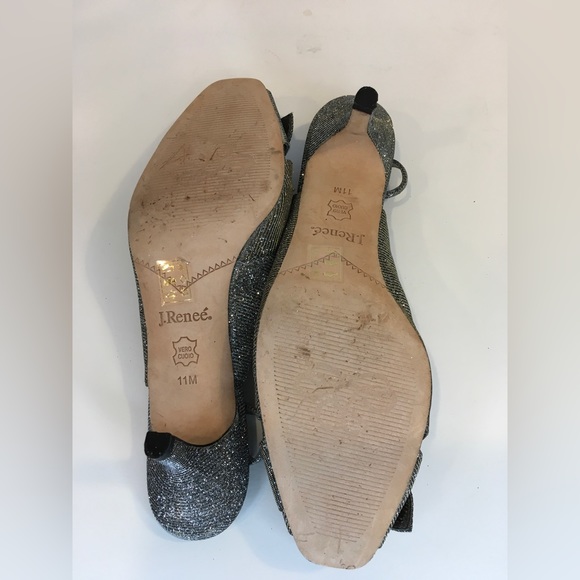 J RENEE Womens Slingback High Heels Sparkle Bows Rhinestones - Picture 7 of 16